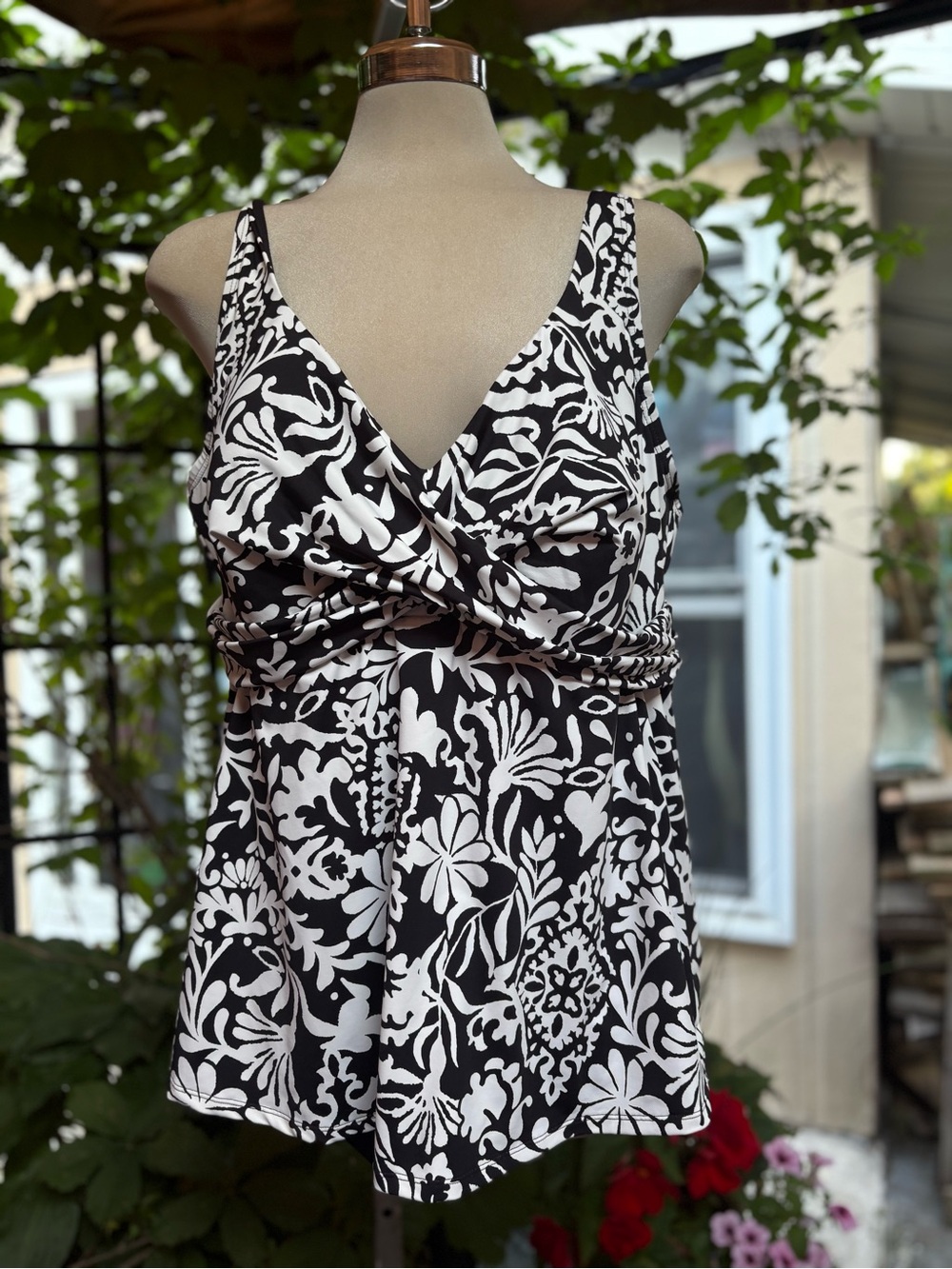 Penningtons Black and White Floral One-Piece Swim Tankini
